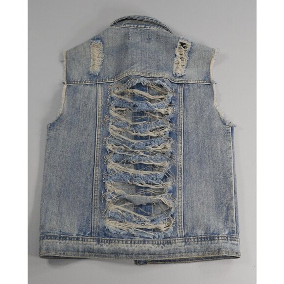 Trucker Denim Punk Vest Distressed w Chains ChiQle Denim Architect Womens Medium - Picture 5 of 9